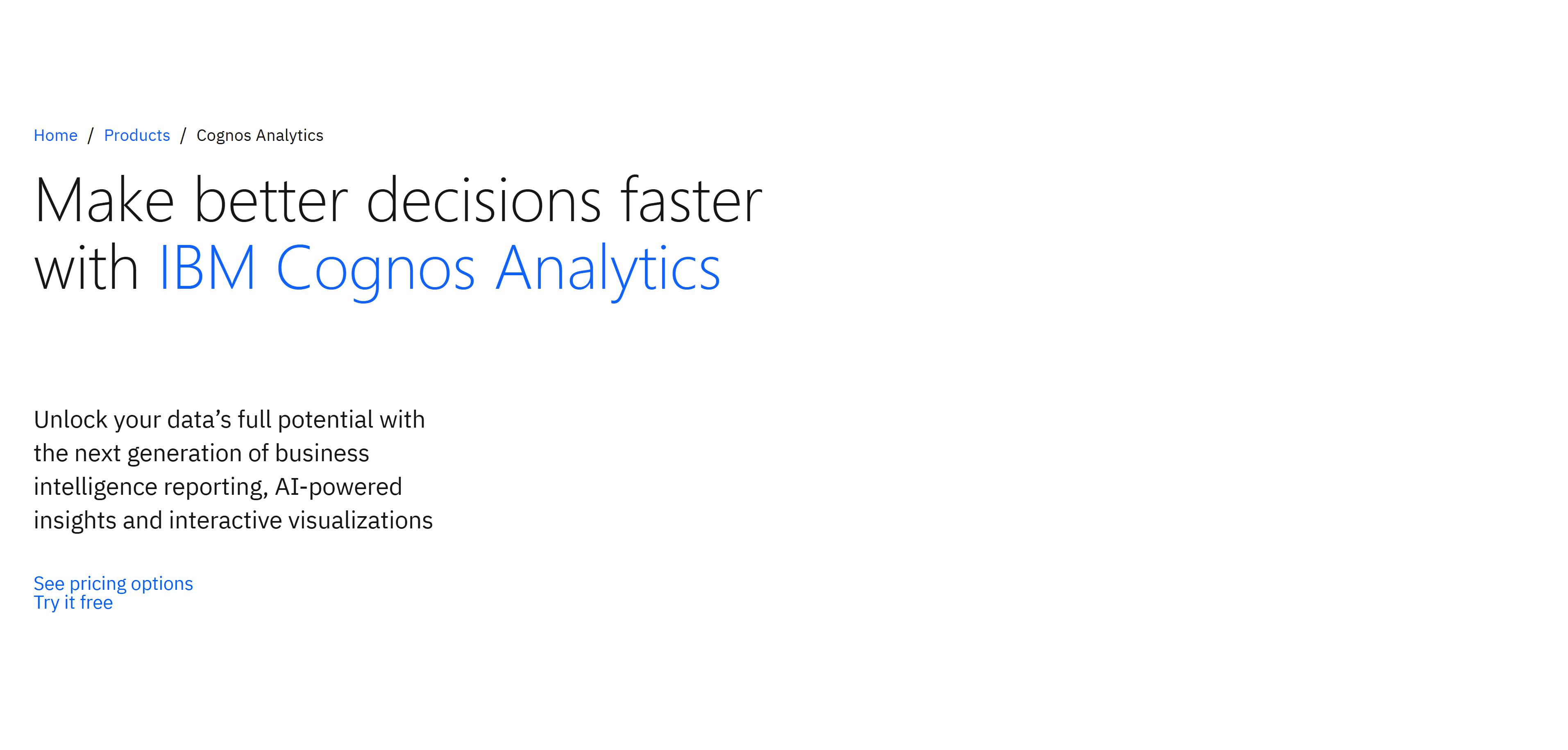 homepage of IBM Cognos
