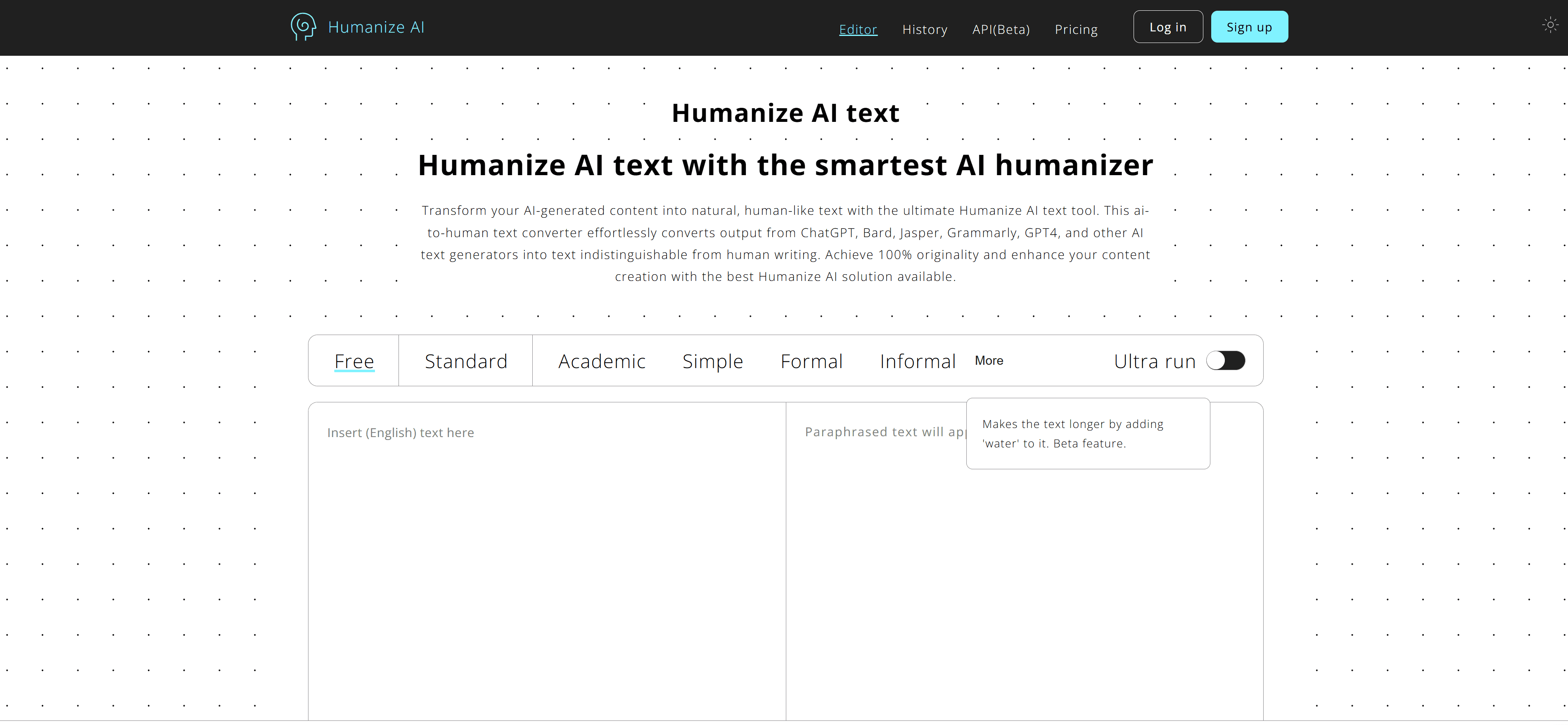 homepage of Humanize AI