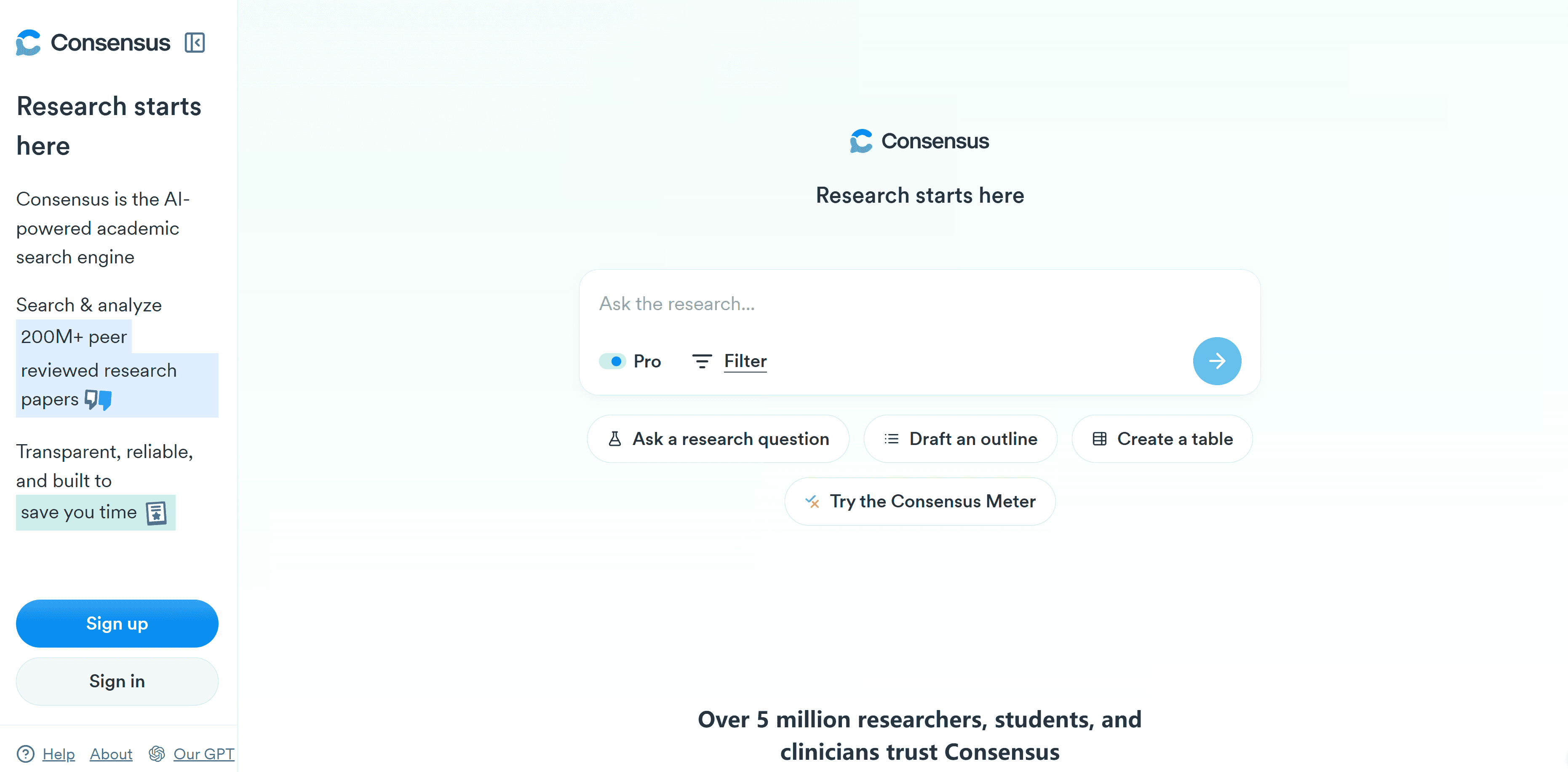 homepage of Consensus