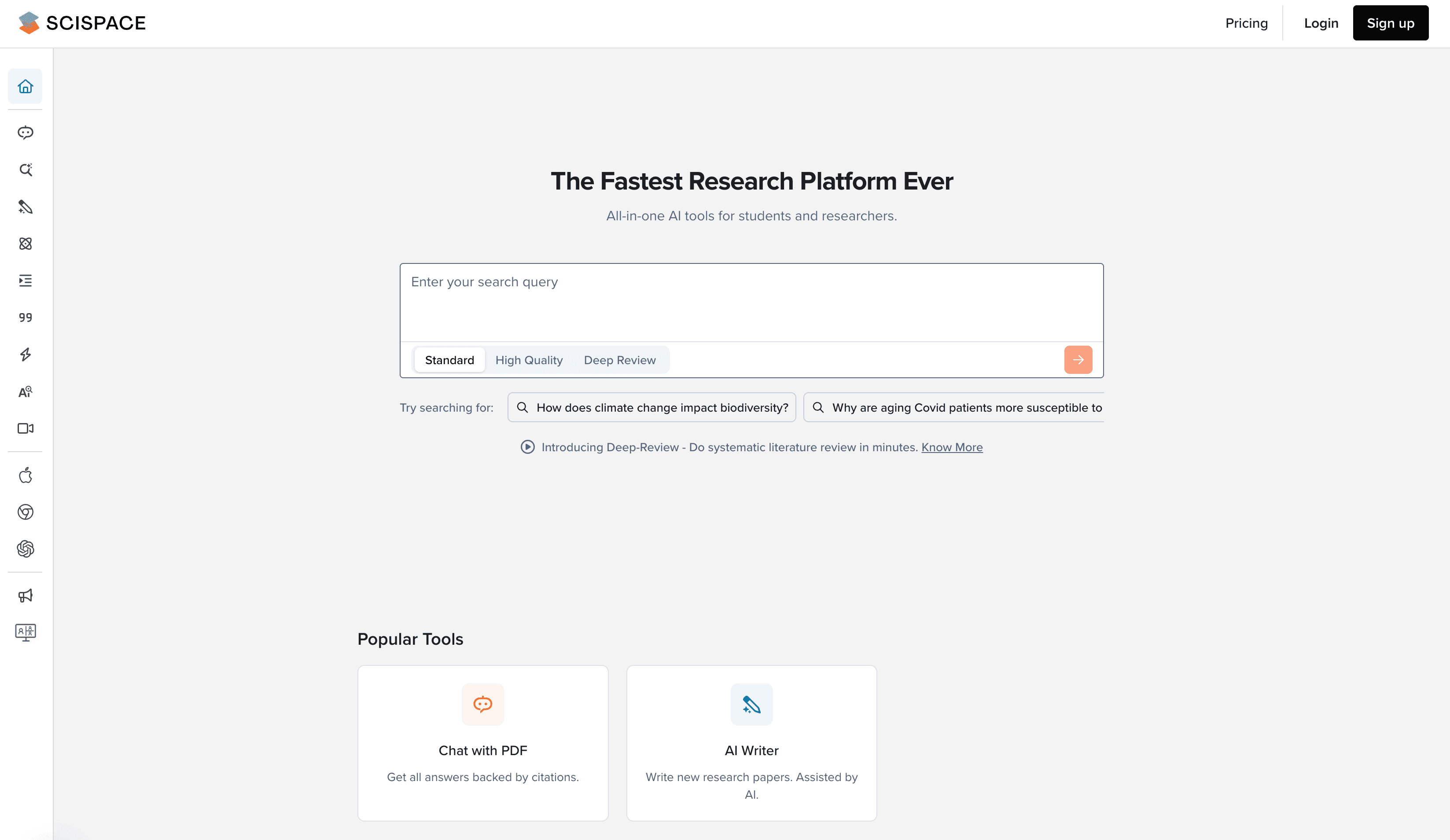 homepage of SciSpace