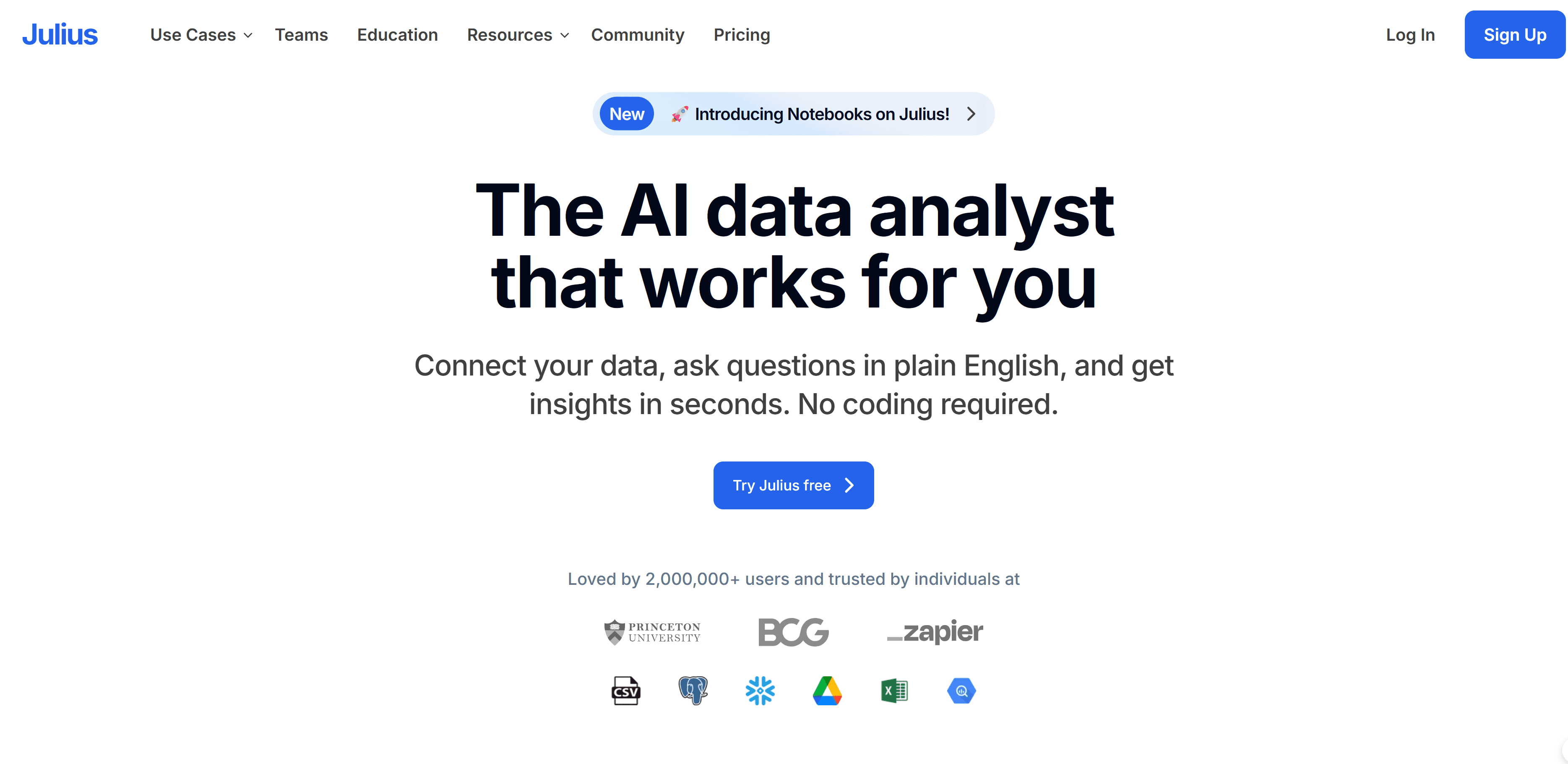 homepage of Julius AI