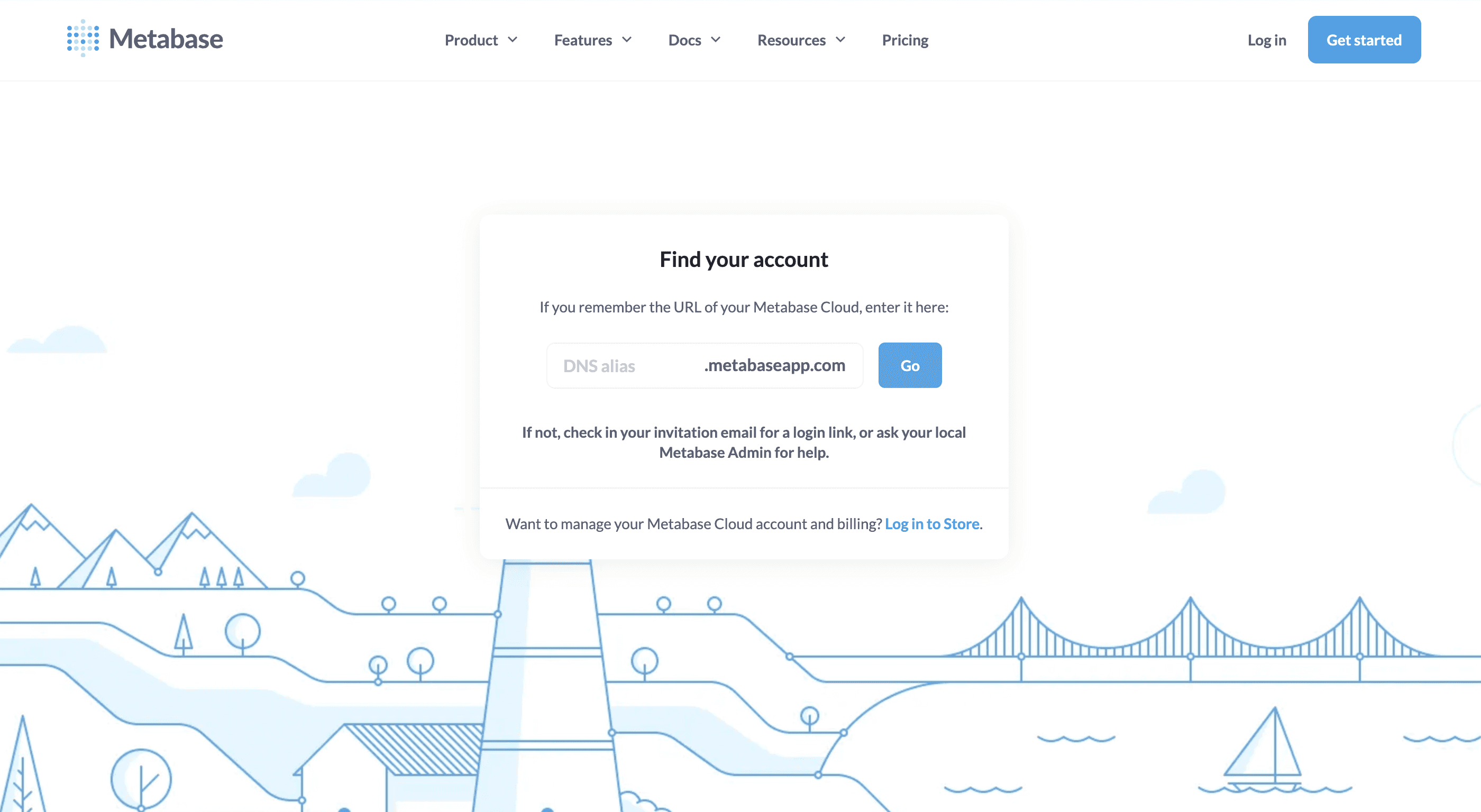 Metabase's login page