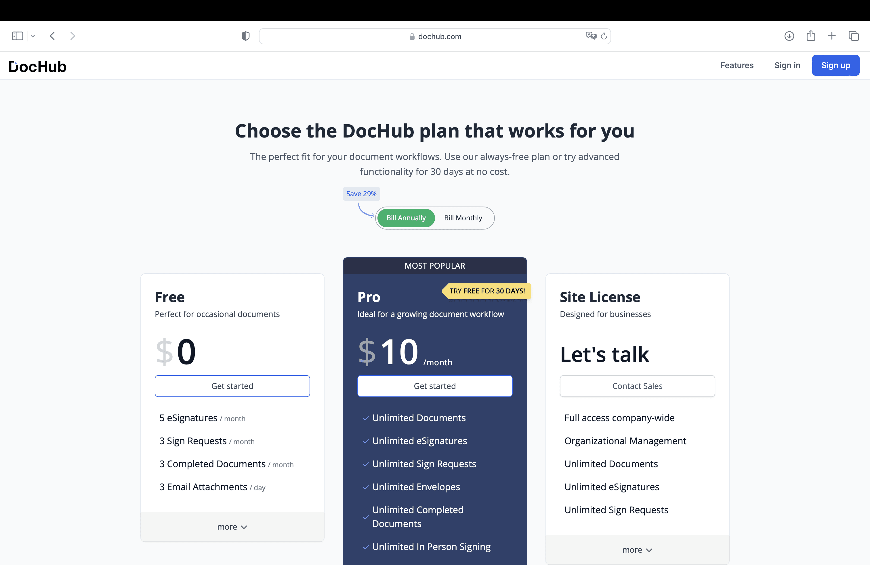 DocHub pricing