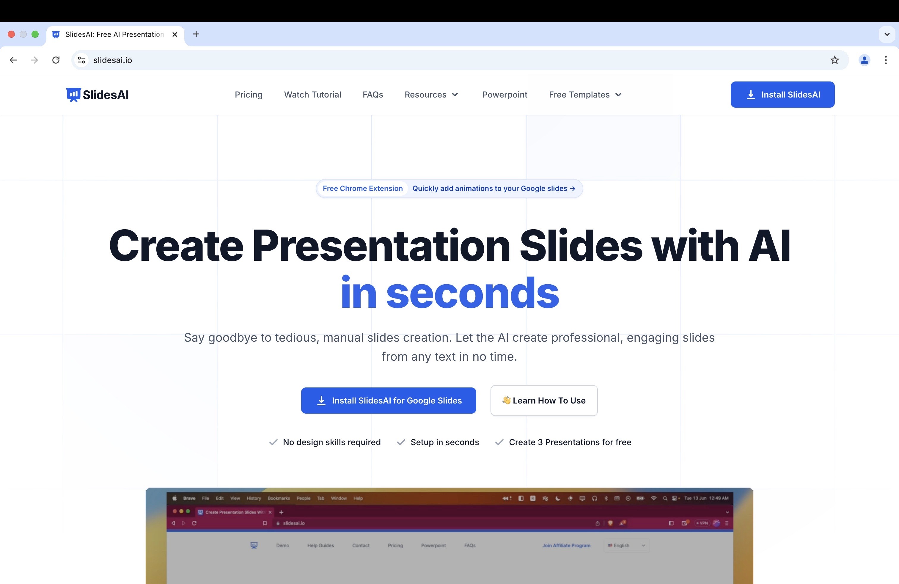 SlidesAI homepage