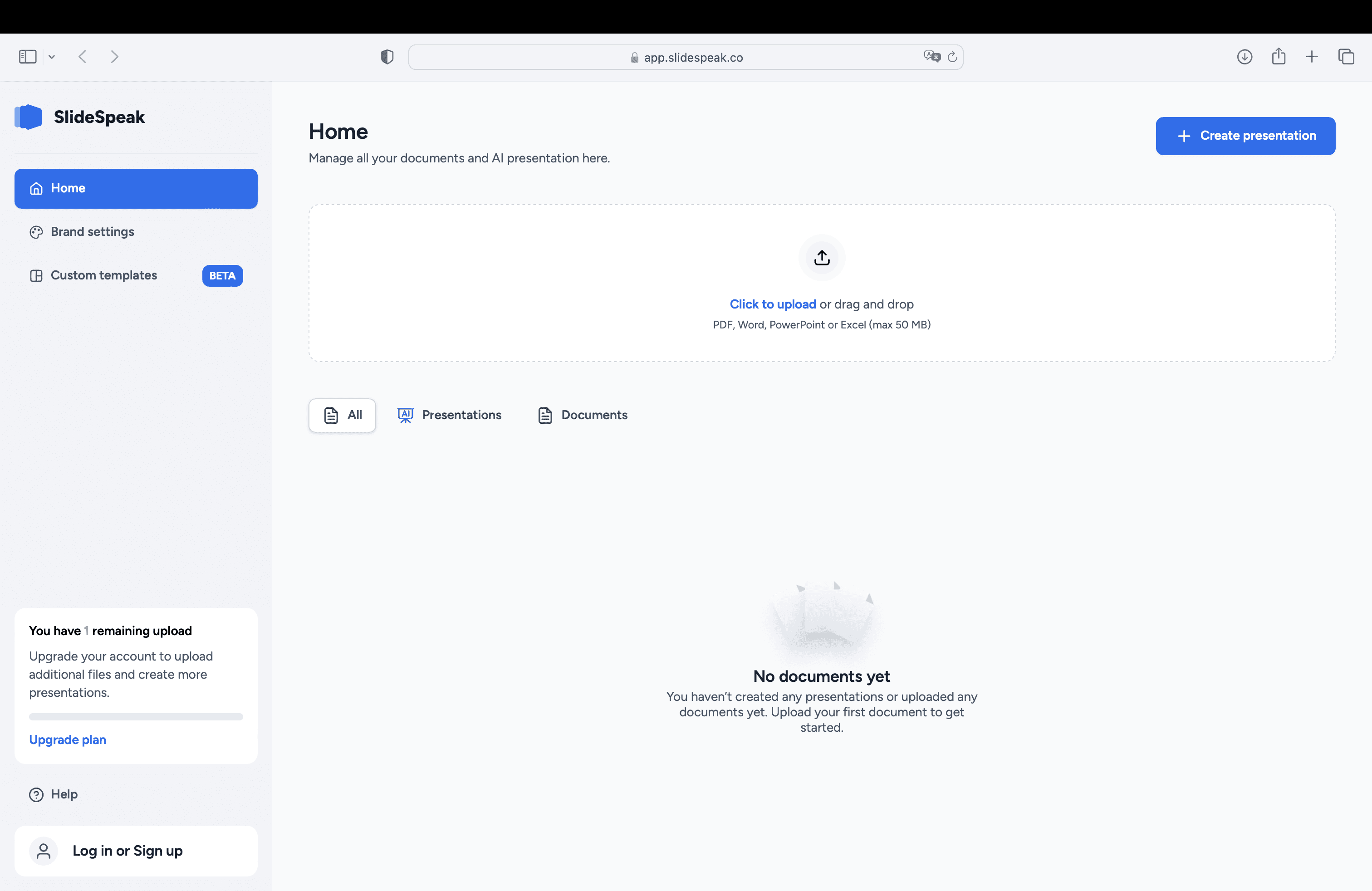 SlideSpeak homepage