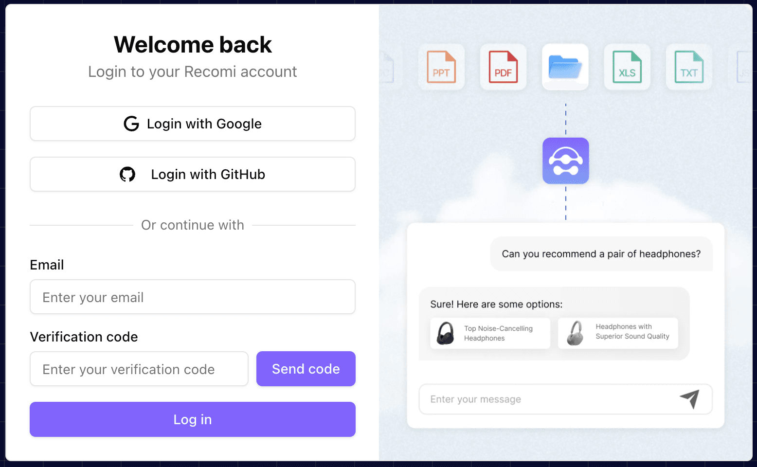 recomi login page