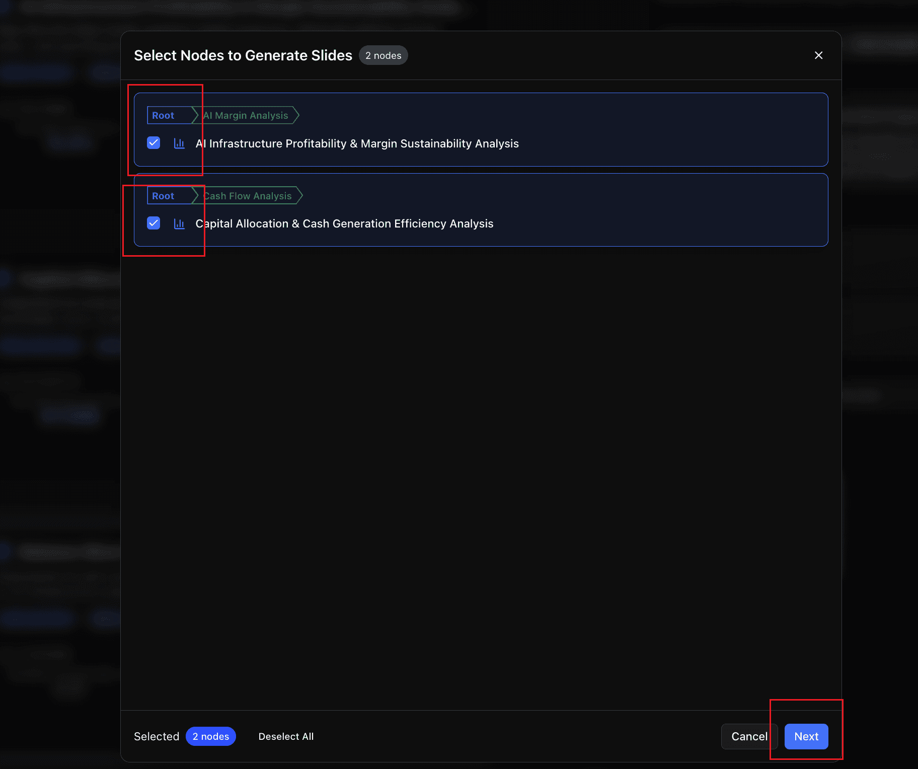 Select Nodes page