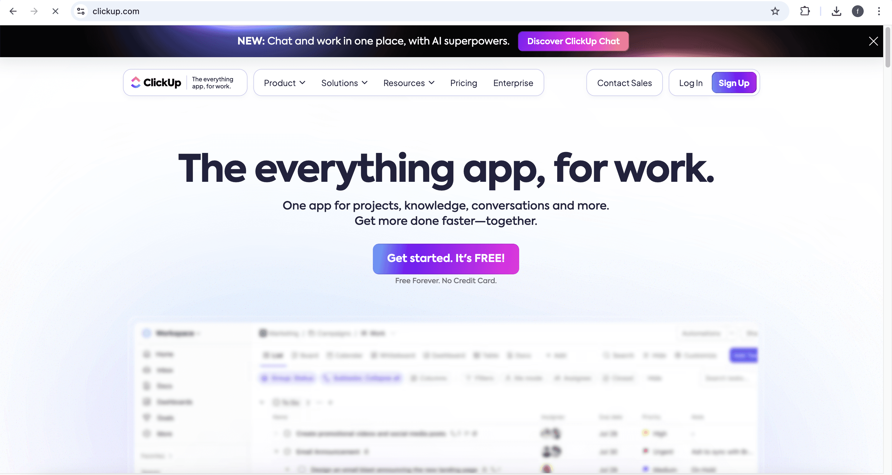 ClickUp homepage