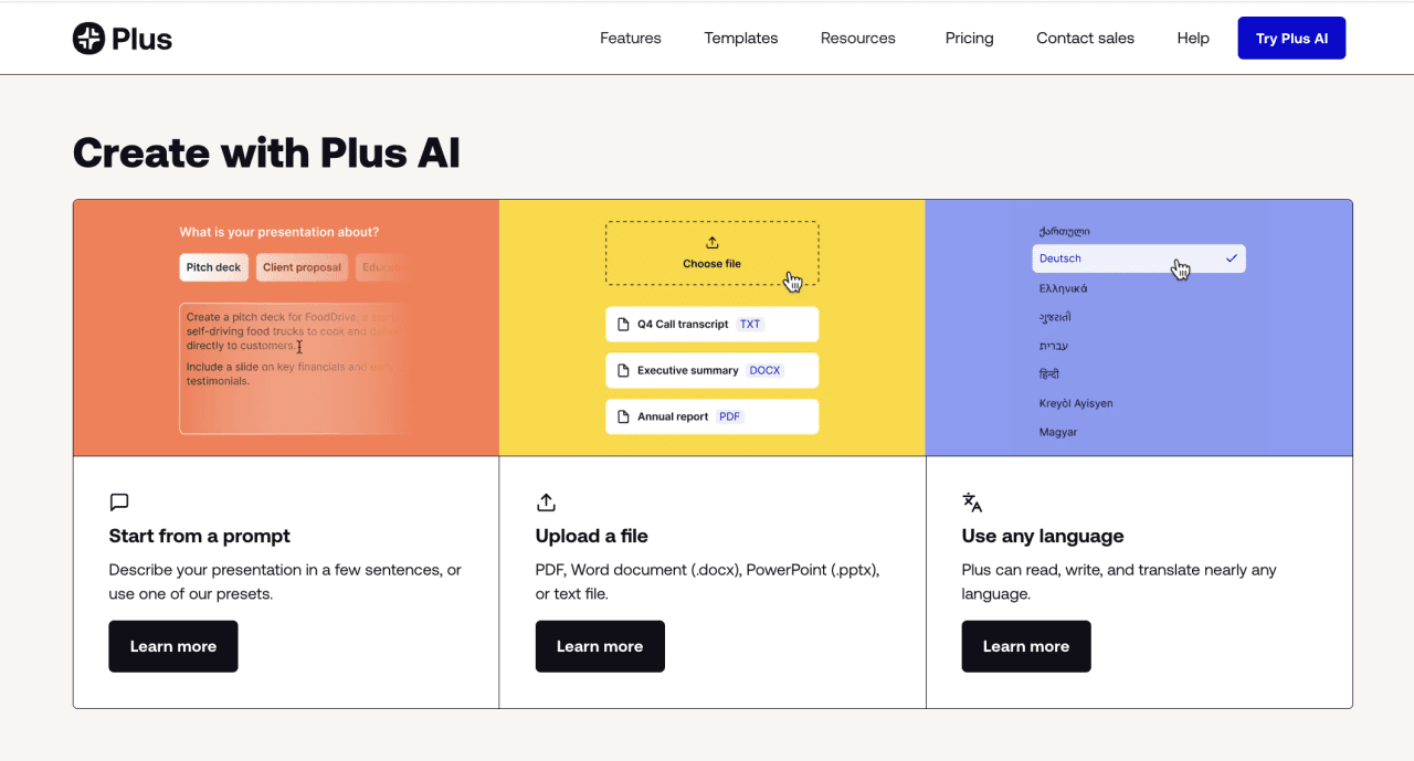 Homepage of Plus AI