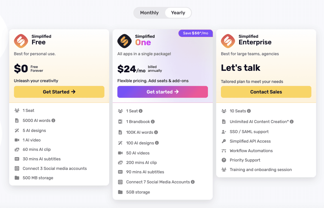 Pricing of Simplified