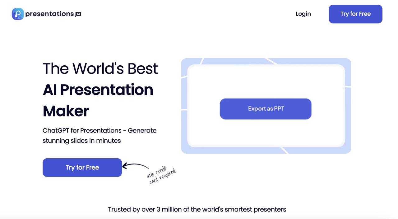 homepage of Presentations.AI