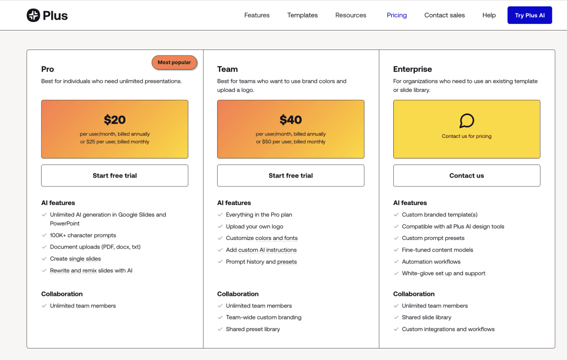 Plus AI's pricing