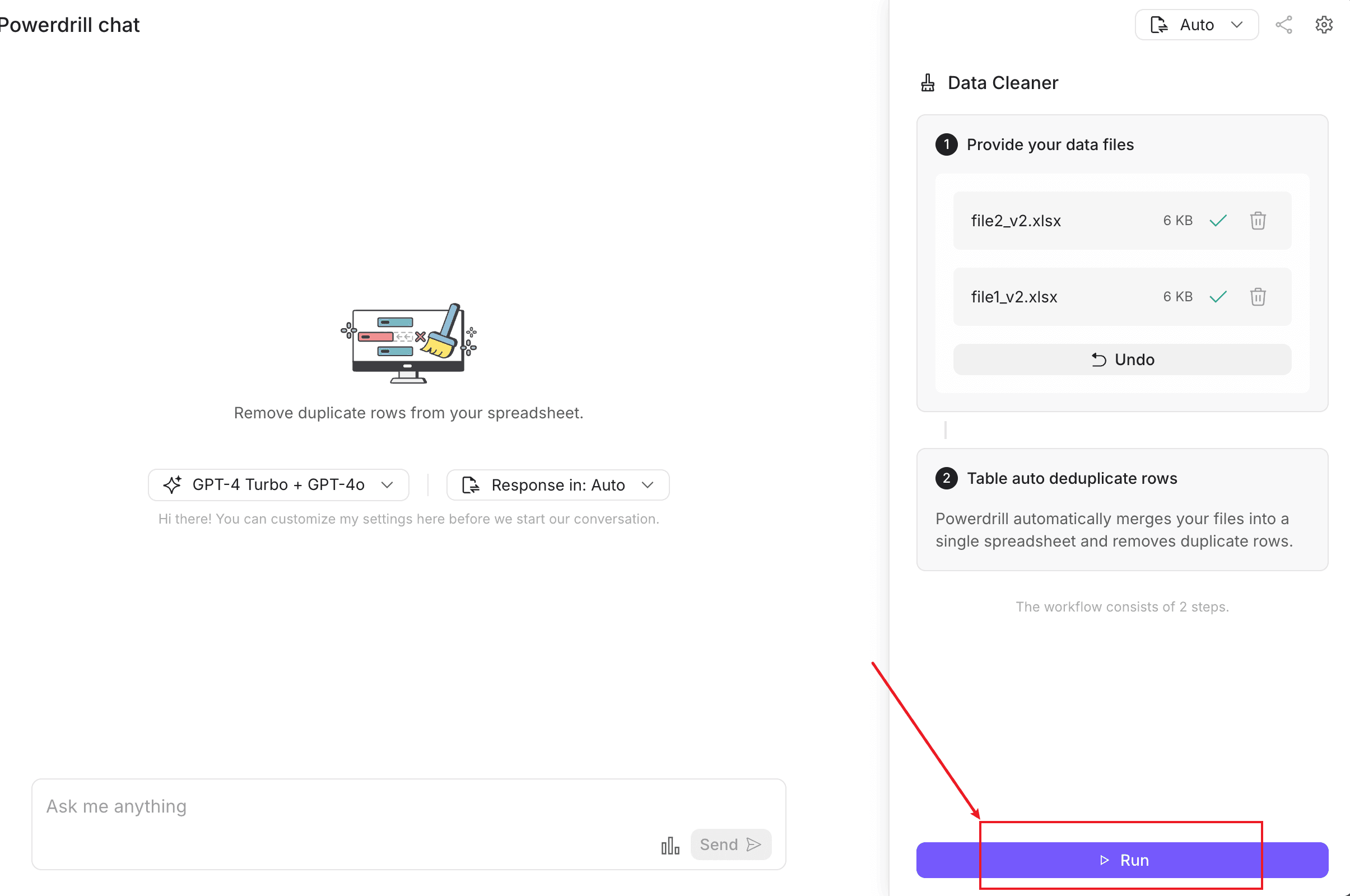 Run button to start the workflow