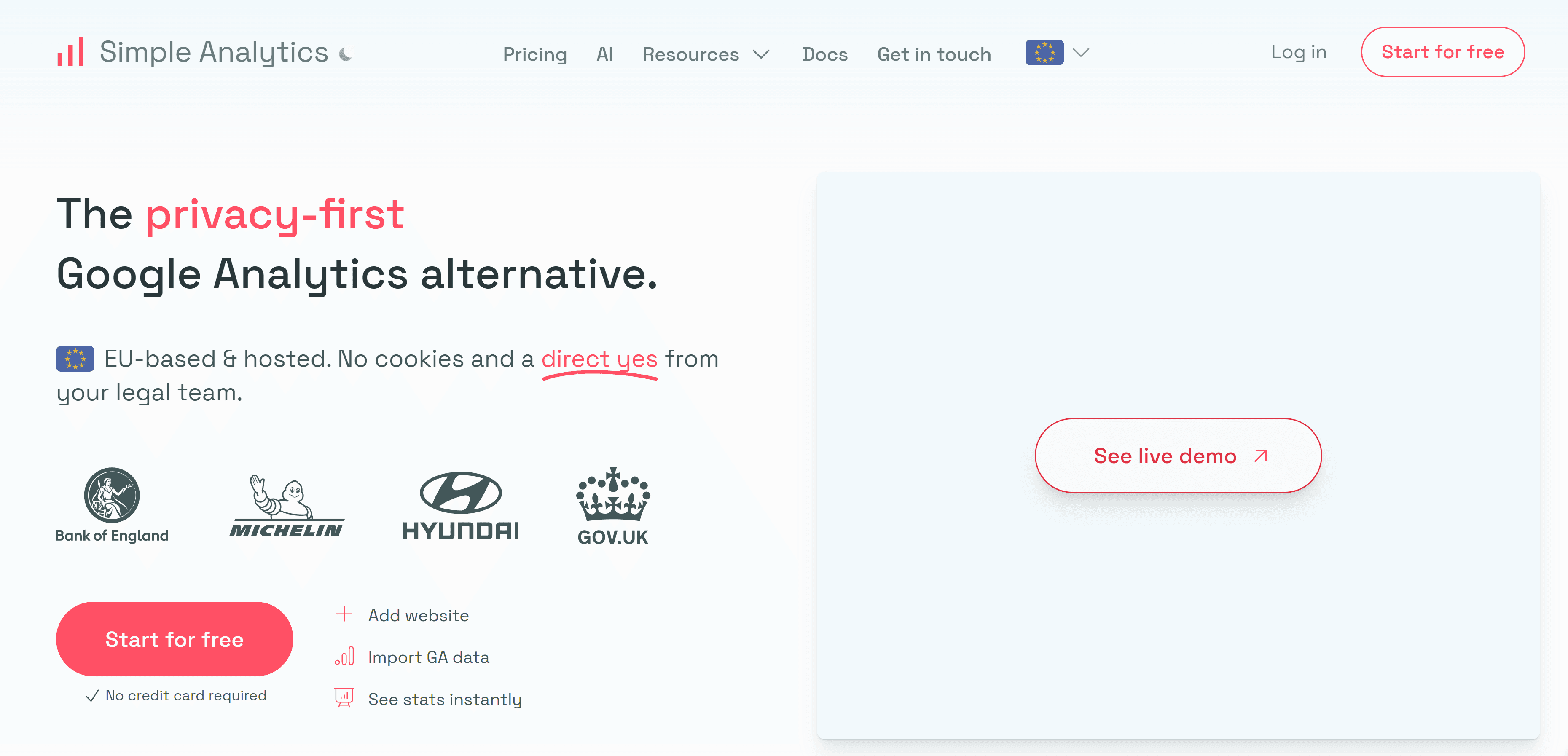 homepage of Simple Analytics