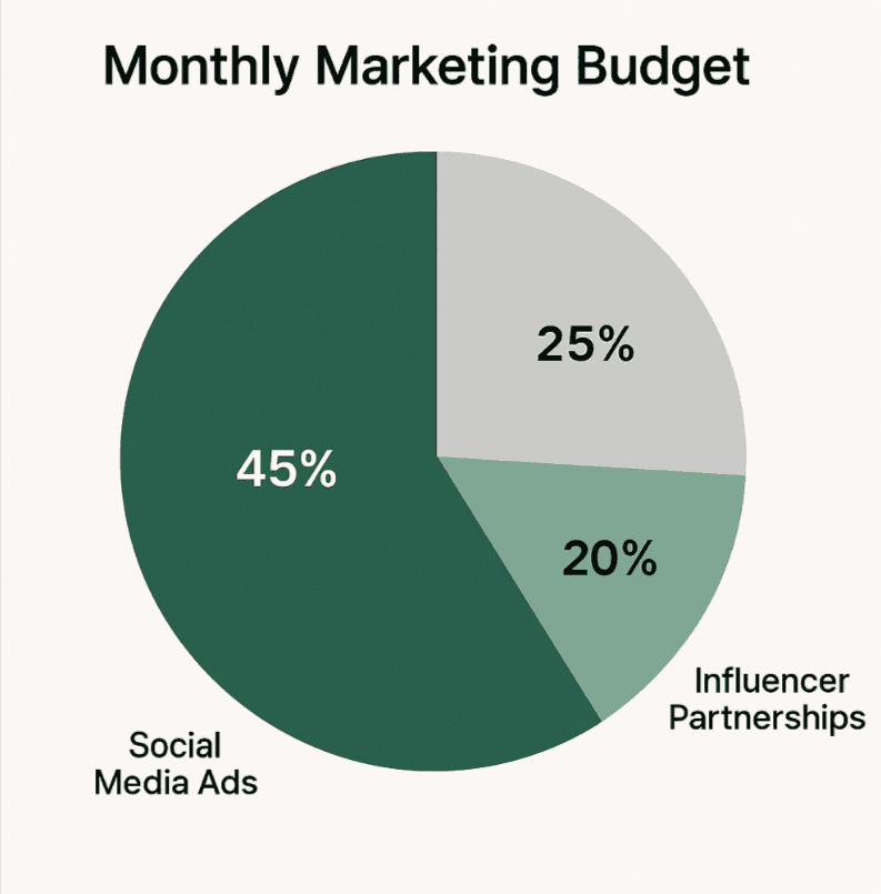 pie chart of a monthly marketing budget across different channels.