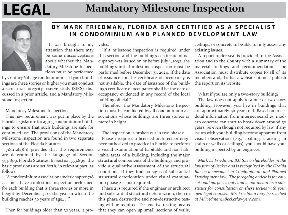 Milestone Inspections and SIRS - Board Synergy Club - Century Village ...