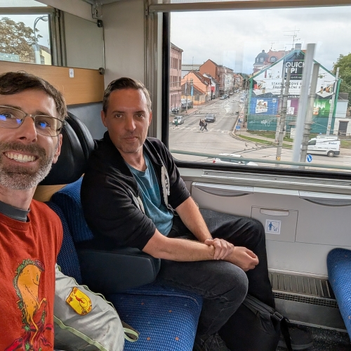 On our way to Prague after a train and bus