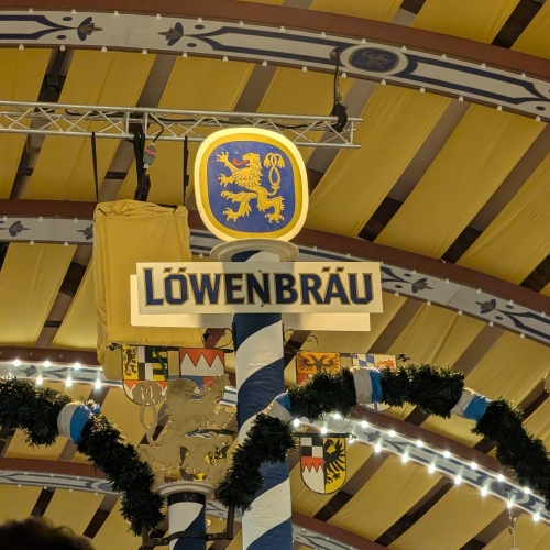 At the Lowenbrau tent