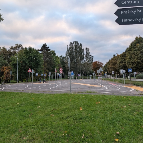 Park area for kids to ride their bikes on fake streets