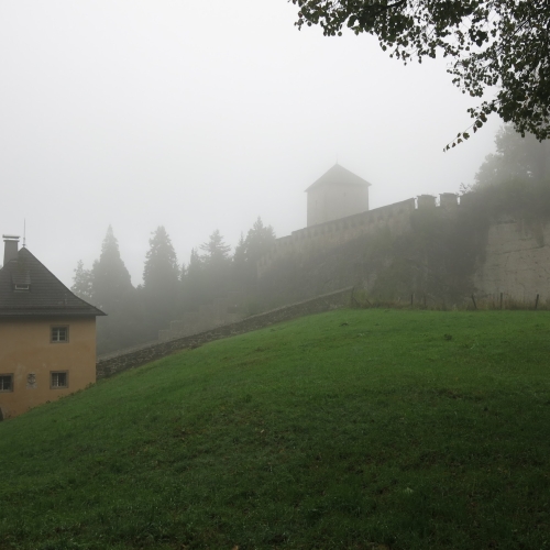 Rainy and foggy castle hike