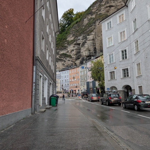 Buildings in Old Town Salzburg built into the hillside