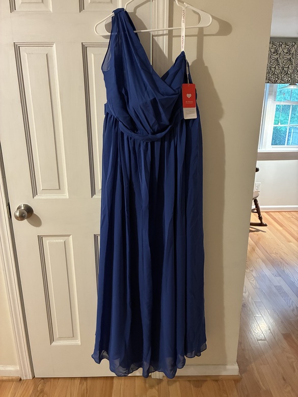 Jj's house - Royal Blue A-line One Shoulder Ruffle Chiffon Dress size 22 - $70 - (53% OFF)