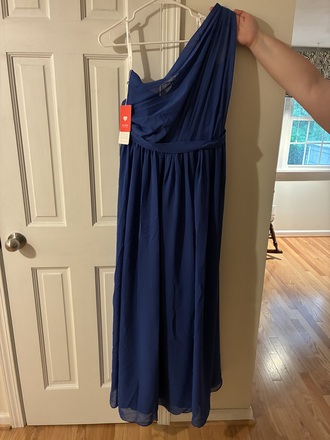 Jj's house - Royal Blue A-line One Shoulder Ruffle Chiffon Dress size 22 - $70 - (53% OFF)