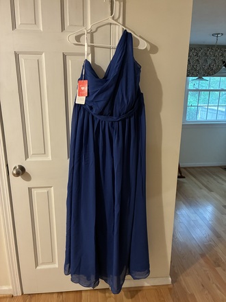Jj's house - Royal Blue A-line One Shoulder Ruffle Chiffon Dress size 22 - $70 - (53% OFF)
