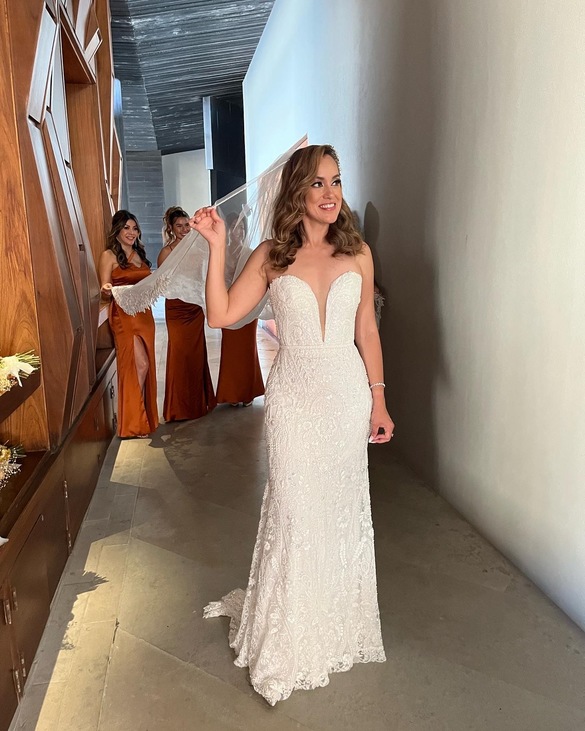 Dany tabet  - Beaded lace mermaid with plunging neckline size 2 - $2350 - (59% OFF)