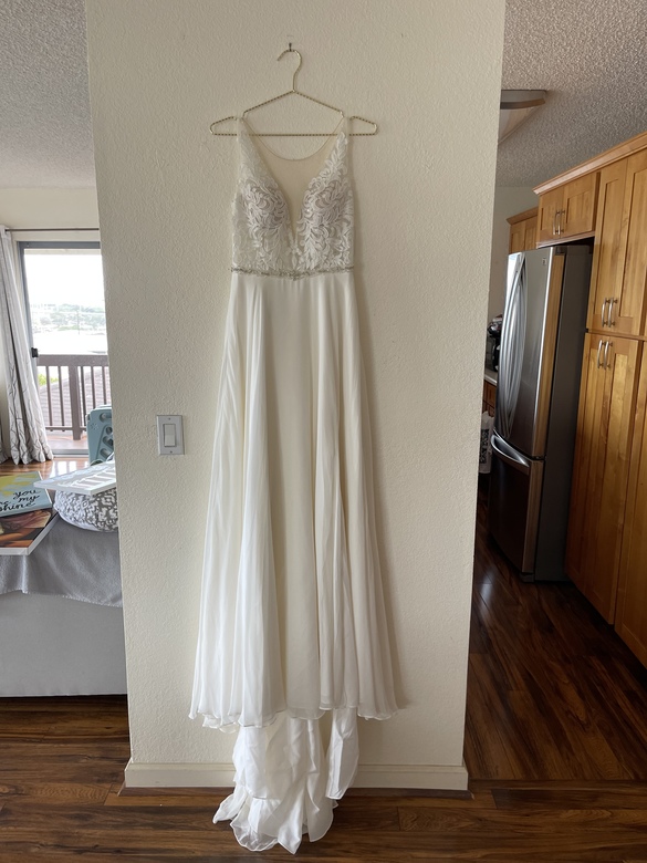 Galina Signature - applique illusion chiffon wedding dress size 4 - $600 - (25% OFF)