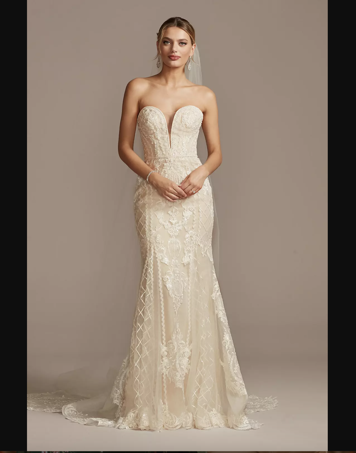 oleg cassini mermaid dress Oleg Cassini Layered Lace Mermaid Wedding Dress