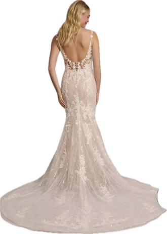 Galina Signature - Beaded Plunging Tank Mermaid Wedding Dress size 6 - $1100 - (52% OFF)