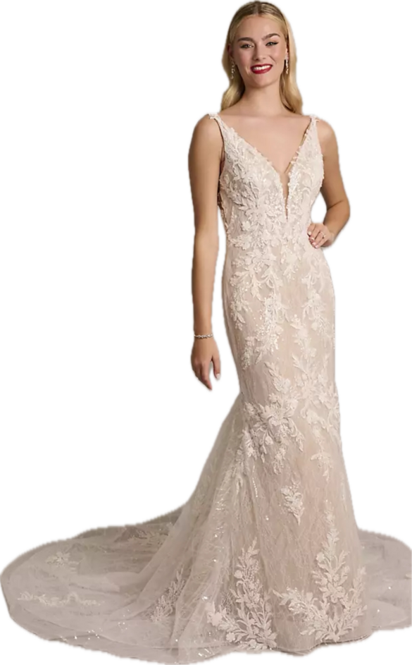 Galina Signature - Beaded Plunging Tank Mermaid Wedding Dress size 6 - $1100 - (52% OFF)