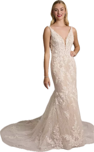 Galina Signature - Beaded Plunging Tank Mermaid Wedding Dress size 6 - $1100 - (52% OFF)
