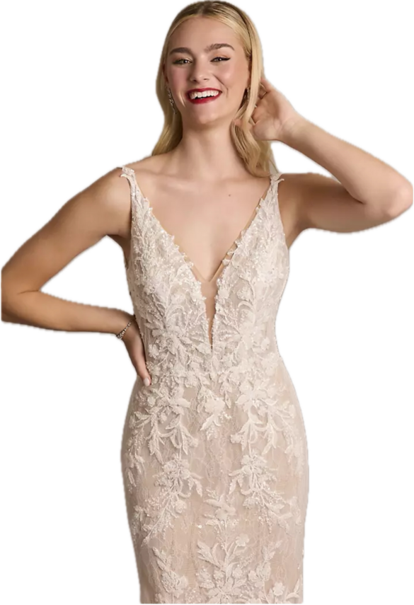 Galina Signature - Beaded Plunging Tank Mermaid Wedding Dress size 6 - $1100 - (52% OFF)