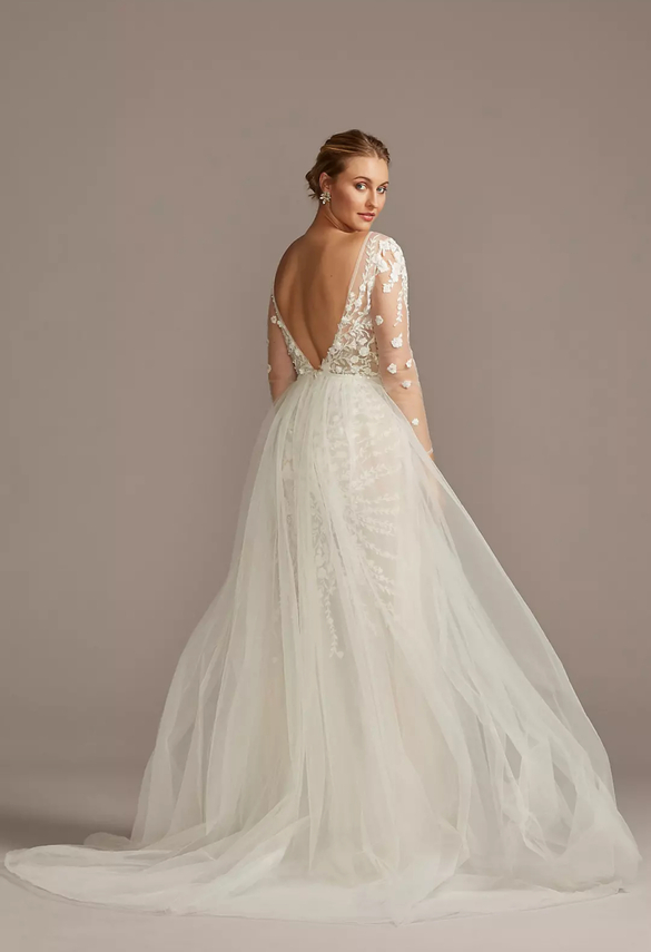 Galina Signature - Embroidered Floral Illusion Bodysuit Wedding Dress size 4 - $650 - (57% OFF)