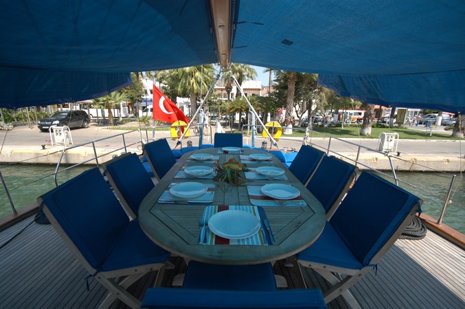 Steel Motorsailer Aft Deck Aegean Yacht 