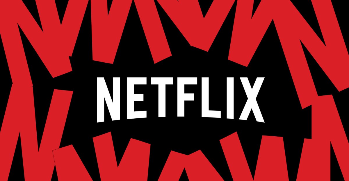 An image of the Netflix logo on a red and black background