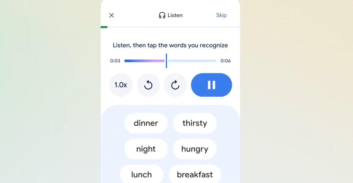 An image showing a lesson in the Google Translate app