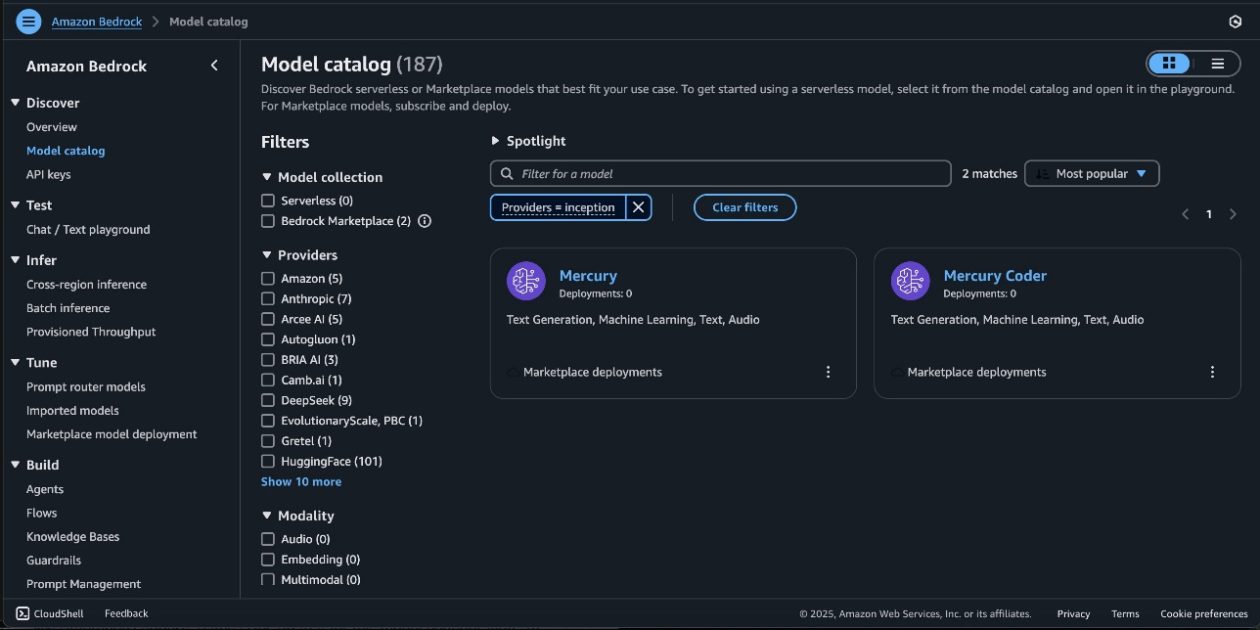 Mercury foundation models from Inception Labs available on Amazon Bedrock Marketplace and SageMaker JumpStart