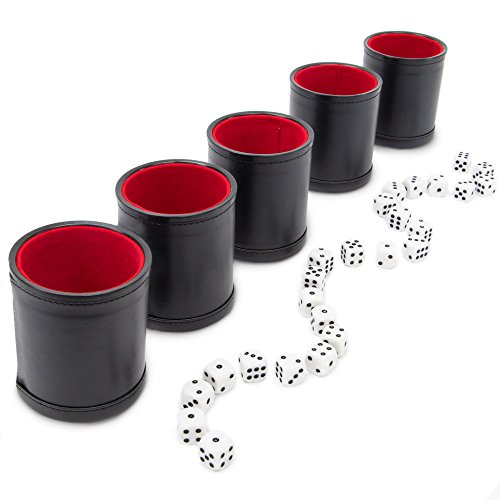 Dice Cup Bundle 5 Professional Bicast Leather Dice Cups & 25 Dice