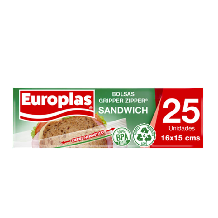 Bolsas Herméticas 16x15 Sandwich 25 un. Europlas