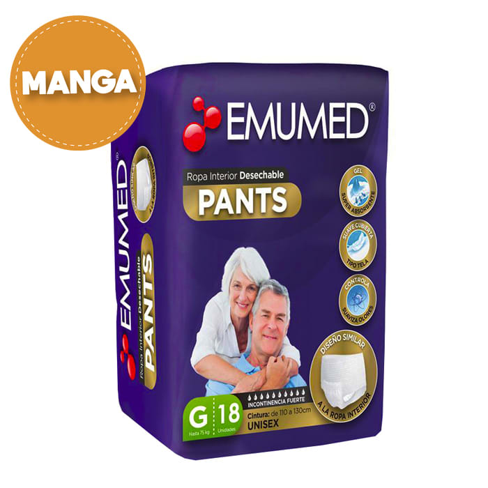 Manga 4 paquetes Calzón Talla G 18 un. Emumed Pants
