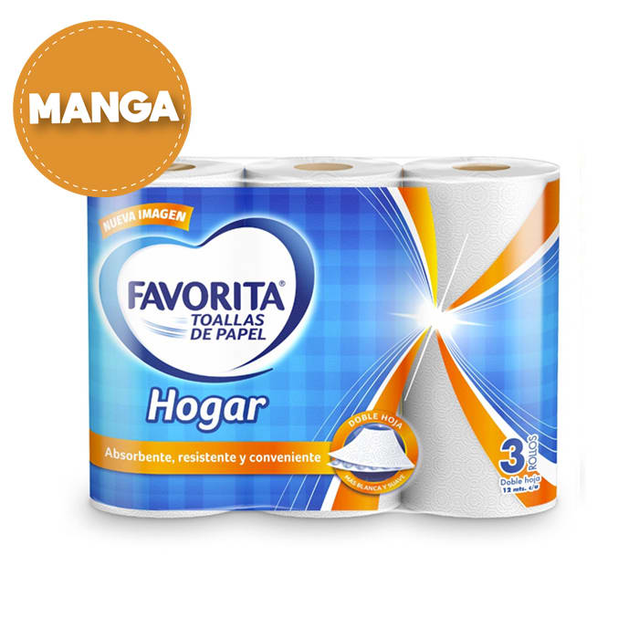 Manga 8 paquetes Toalla de Papel Hogar 3 un 12 mt. Favorita
