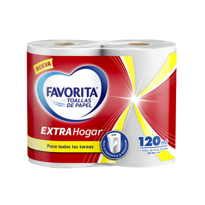 Favorita Toalla de Papel Extra Hogar 2 Unidades 60 Metros