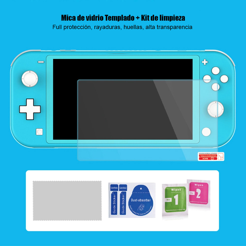 Kit 9 en 1 para Nintendo Switch Lite Estuche + Vidrio + Grips y más |  Boomers