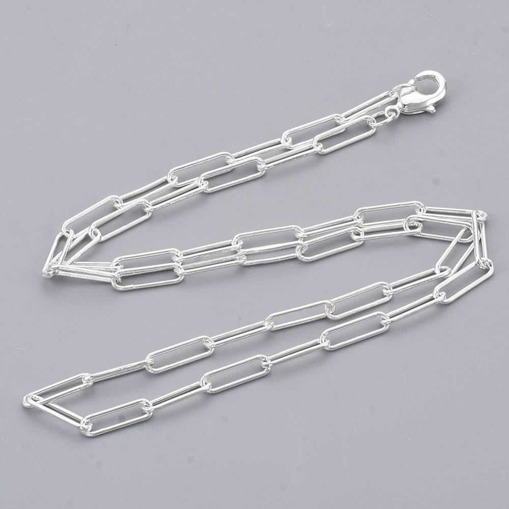 CADENA LISTA BAÑO DE PLATA ESLABON RECTANGULAR CLIP 46CM