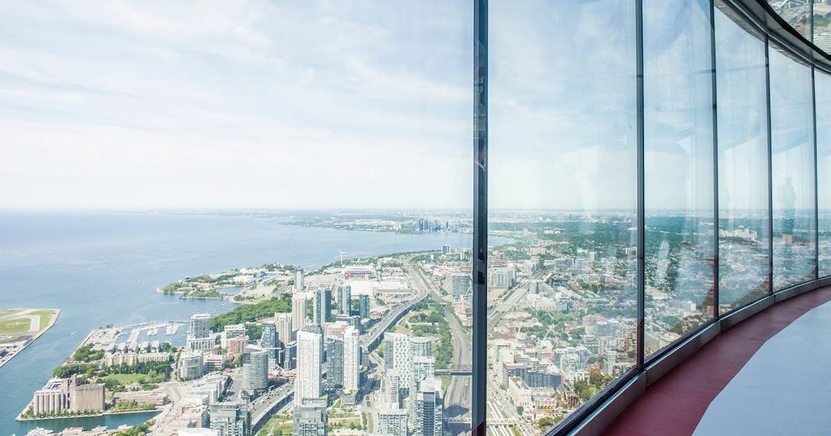 The CN Tower has a floor to ceiling observation deck to view Toronto