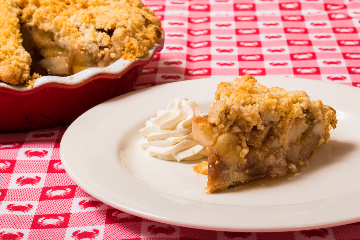 Dutch Apple Pie with apples from Mick Klug farm served a la mode with housemade vanilla ice cream from Shaw's Crab House (Chicago, Schaumburg)