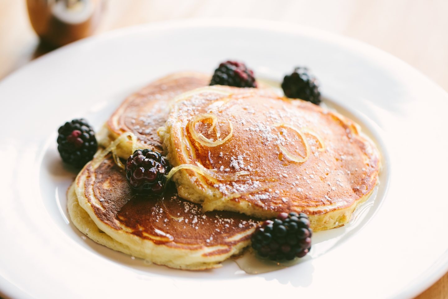 Beatrix's iconic light and fluffy pancakes with blackberries
